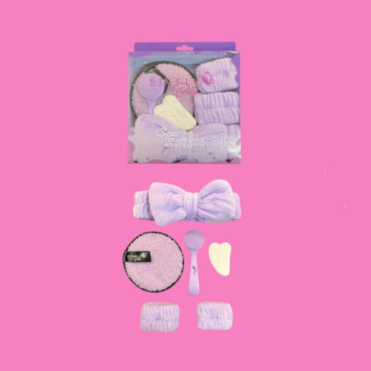 Spa Headband & Wristband Skincare Set - Purple